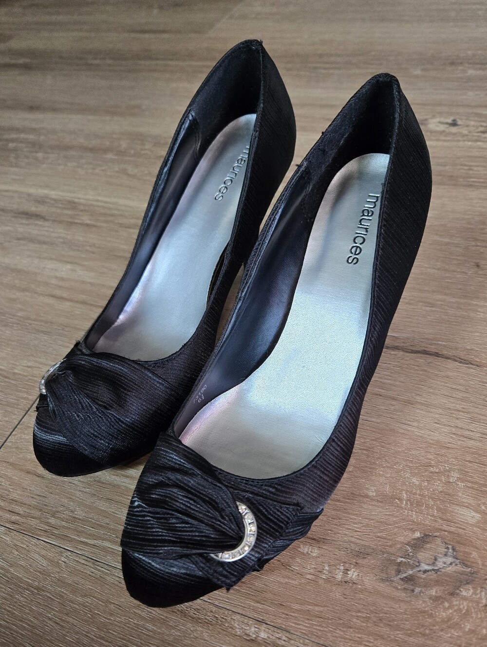 Maurices Black Heels with Rhinestone Ring Accent